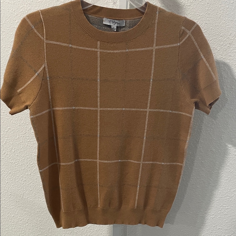 Polagram Brown Crewneck Short-Sleeve Windowpane Sweater